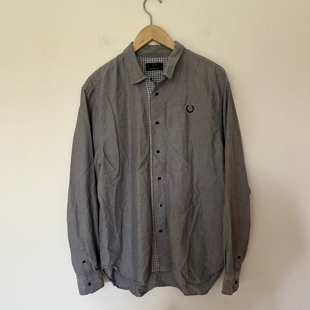 Fred Perry Mens Grey Button Down Shirt Laurel Wreath Logo 44in 111cm